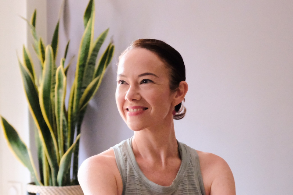 Ruth teaching a live-stream online Pilates class